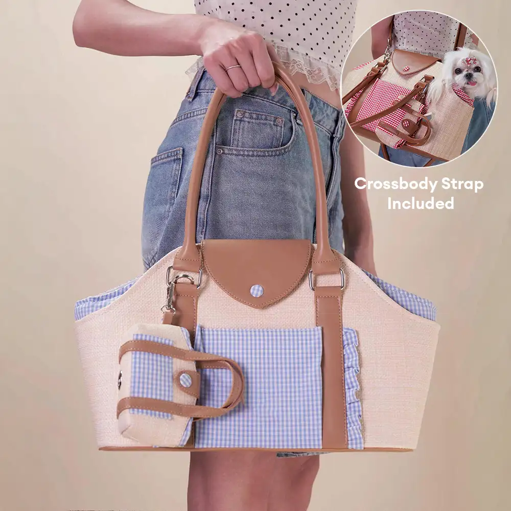 Portable Faux Woven Water-Repellent Pet Carrier Ba