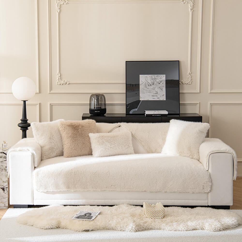 Warm Thick Faux Fur Sofa Protector Non-Slip Couch