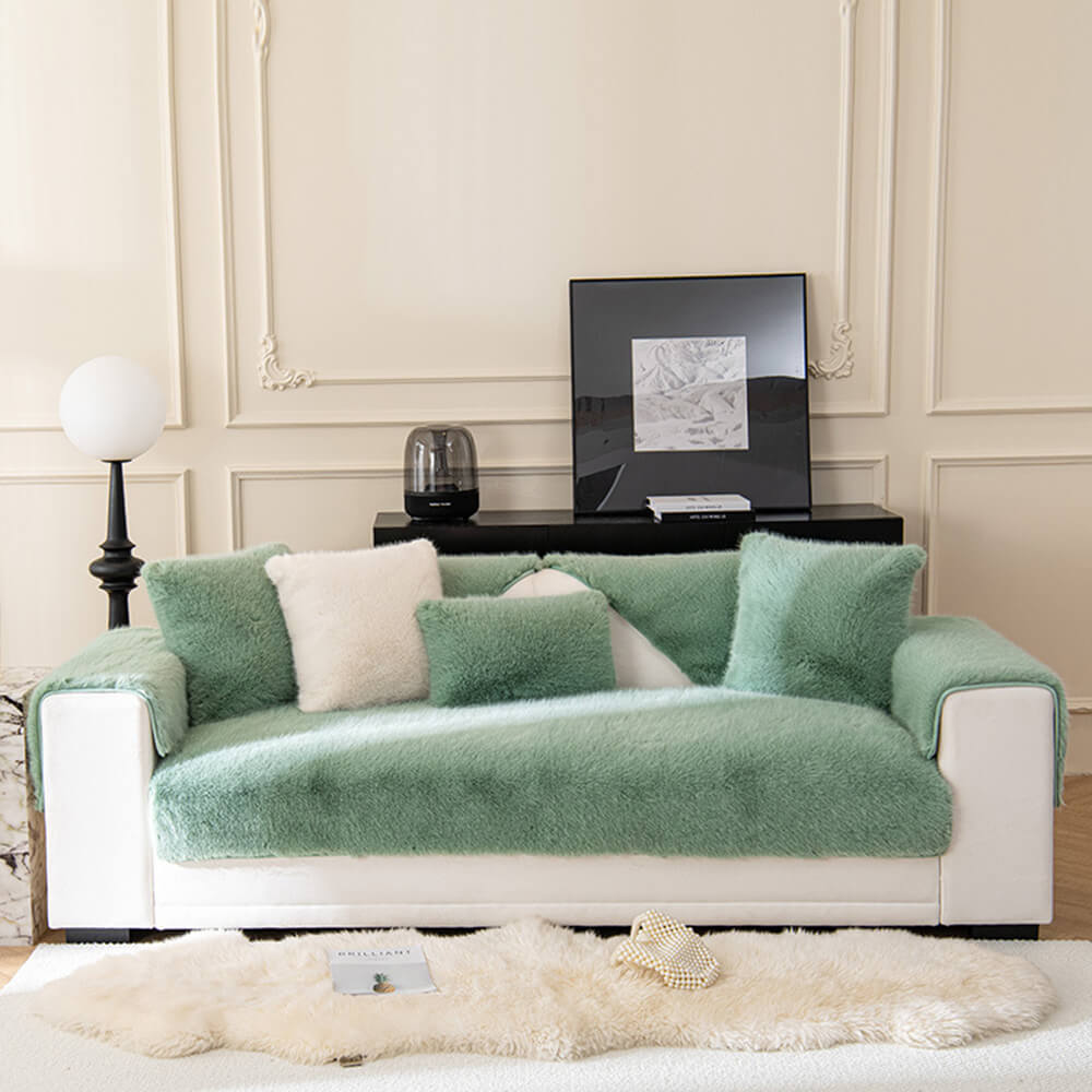 Warm Thick Faux Fur Sofa Protector Non-Slip Couch