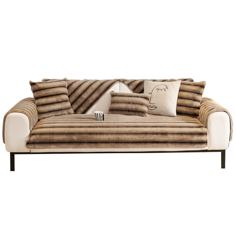 Striped Faux Rabbit Fur Sofa Protector Durable And
