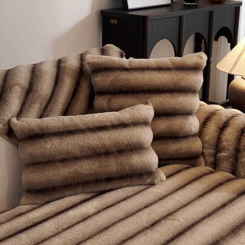Striped Faux Rabbit Fur Sofa Protector Durable And