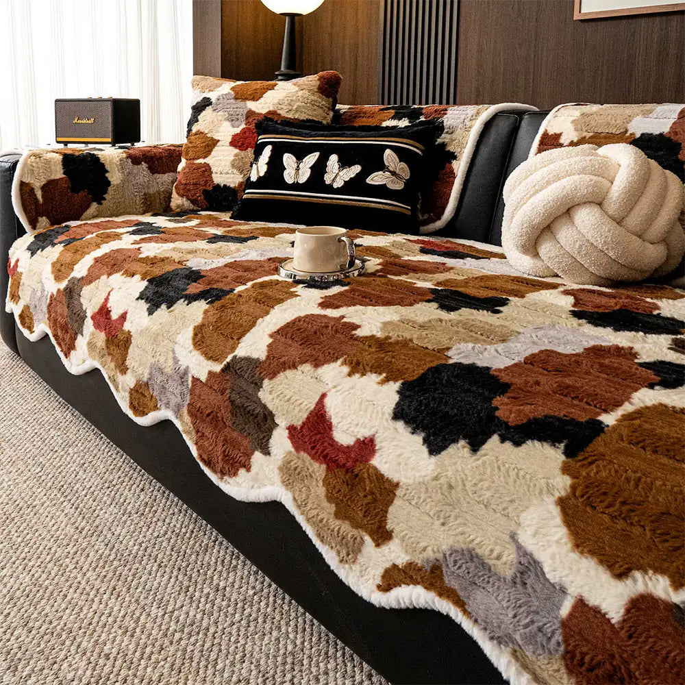Stylish Color-Blocked Faux Rabbit Fur Soft Non-Sli