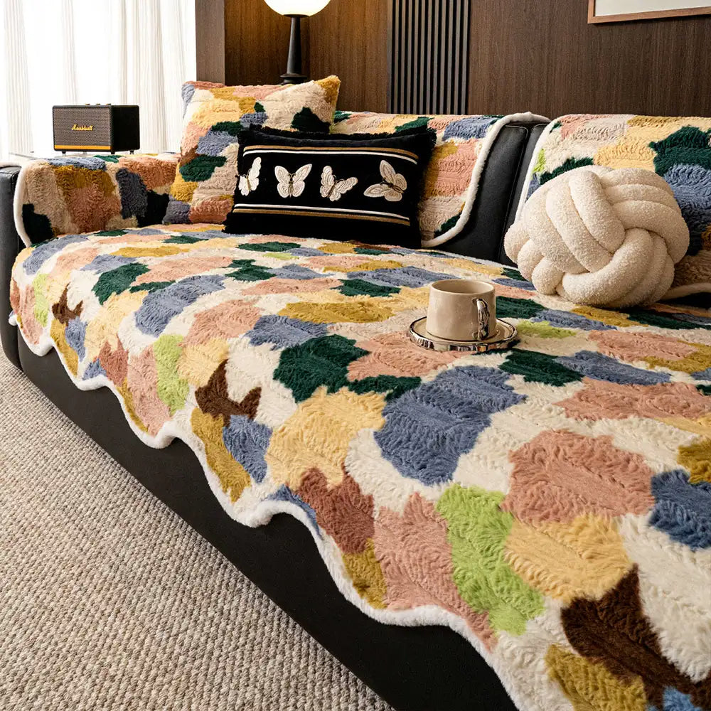 Stylish Color-Blocked Faux Rabbit Fur Soft Non-Sli