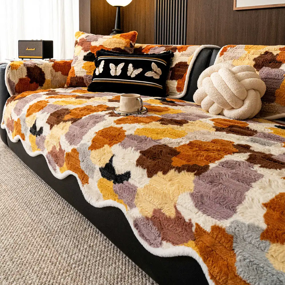Stylish Color-Blocked Faux Rabbit Fur Soft Non-Sli