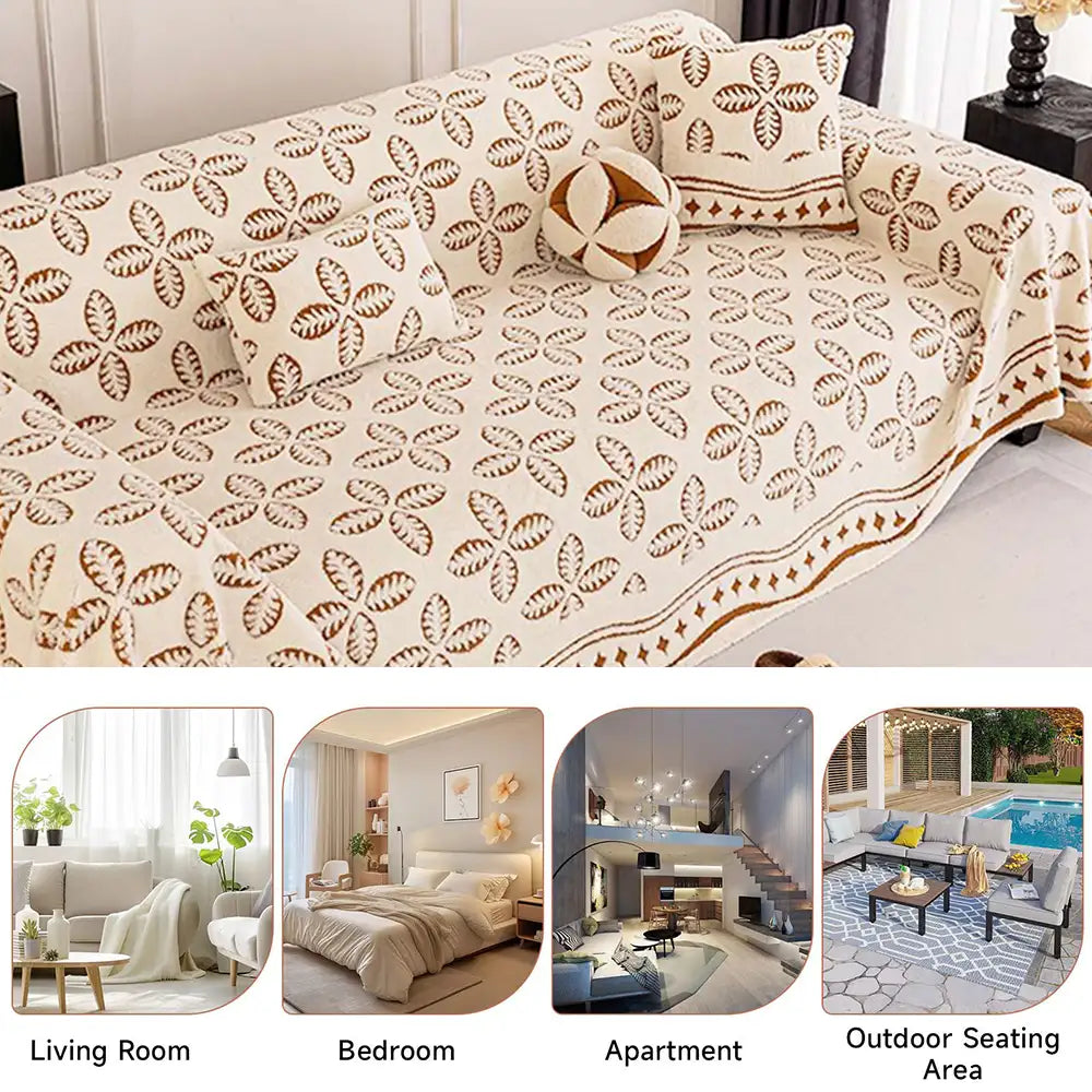 Thickened Jacquard Velvet Leaf Pattern Sofa Decora