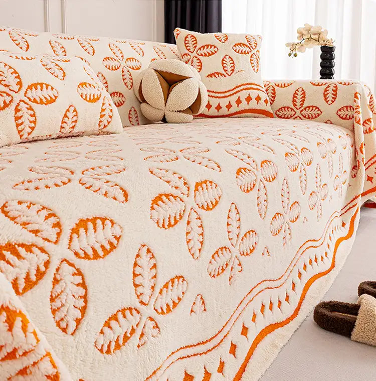 Thickened Jacquard Velvet Leaf Pattern Sofa Decora
