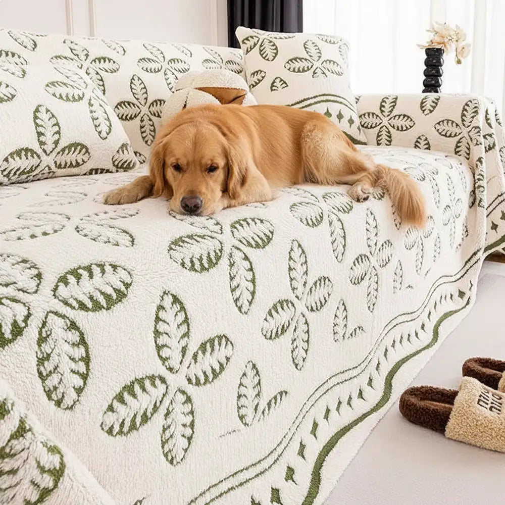 Thickened Jacquard Velvet Leaf Pattern Sofa Decora
