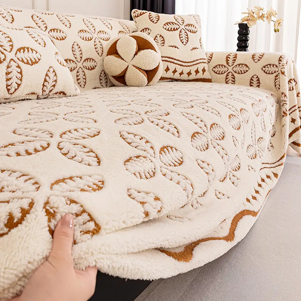 Thickened Jacquard Velvet Leaf Pattern Sofa Decora