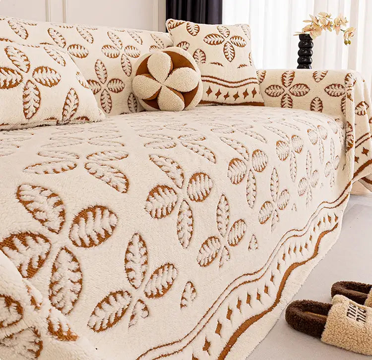 Thickened Jacquard Velvet Leaf Pattern Sofa Decora