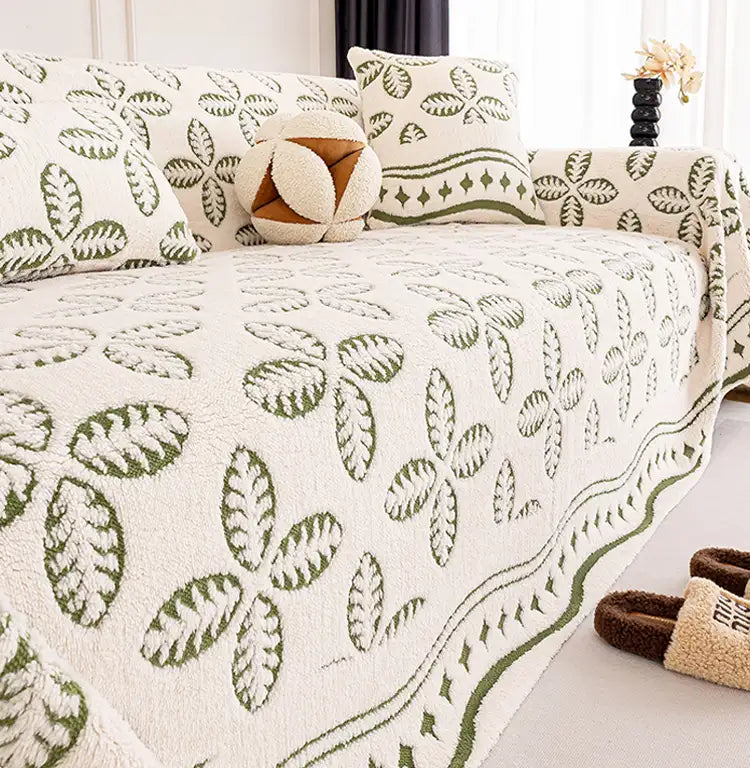 Thickened Jacquard Velvet Leaf Pattern Sofa Decora
