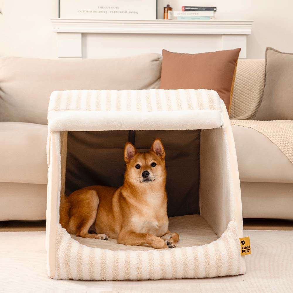 Trendy Striped House Orthopedic Dog Bed - Cozy Hid