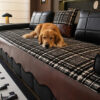 Vintage Chenille Sofa Protector with Faux Leather 
