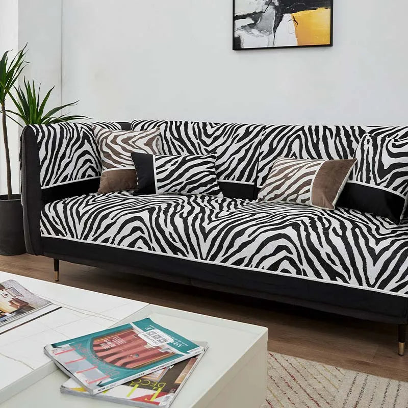 Wild Zebra Print Chenille Furniture Protector Couc
