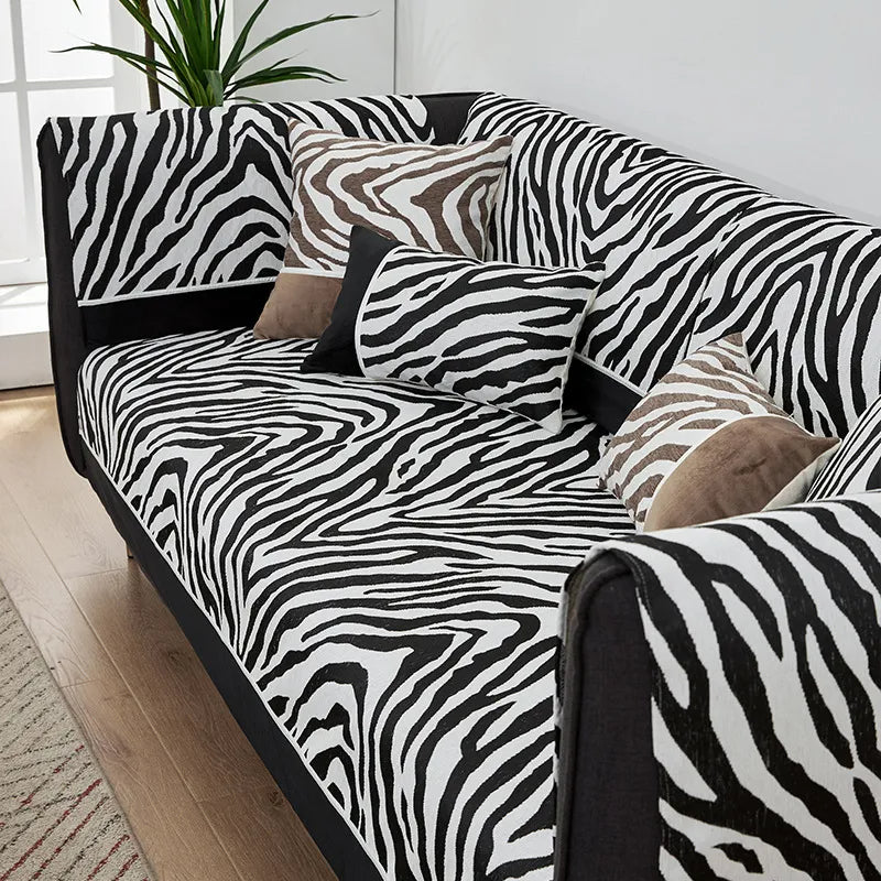 Wild Zebra Print Chenille Furniture Protector Couc
