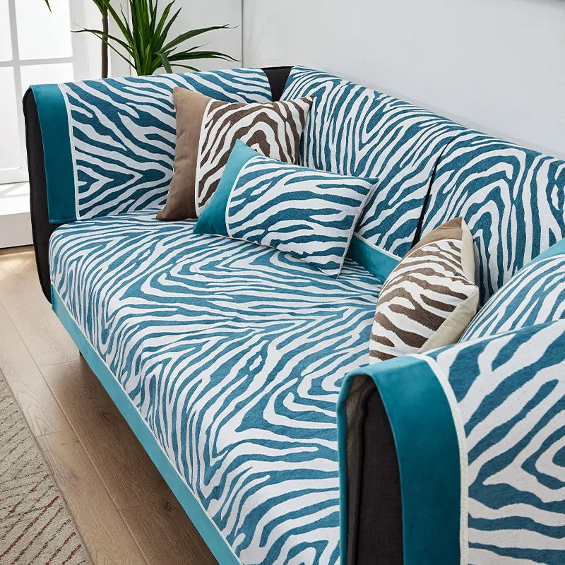 Wild Zebra Print Chenille Furniture Protector Couc
