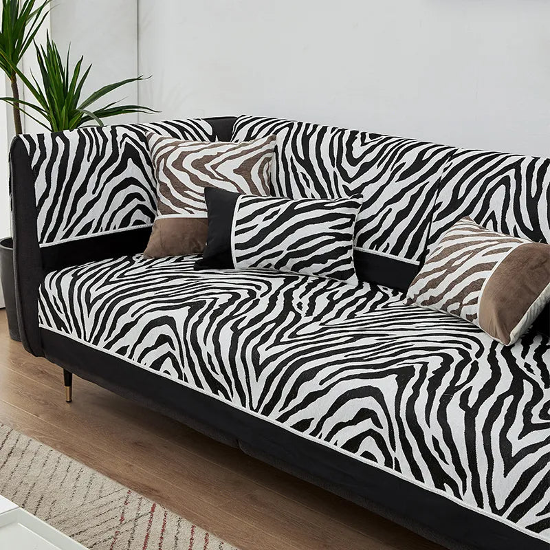 Wild Zebra Print Chenille Furniture Protector Couc