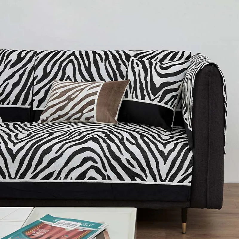 Wild Zebra Print Chenille Furniture Protector Couc