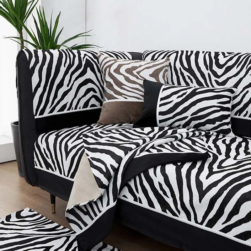 Wild Zebra Print Chenille Furniture Protector Couc