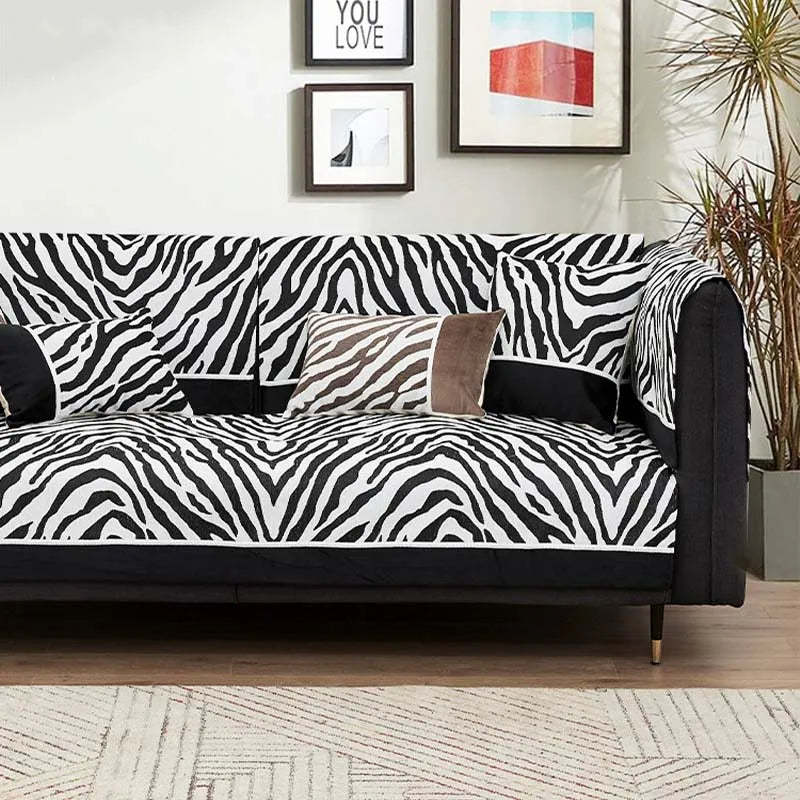 Wild Zebra Print Chenille Furniture Protector Couc