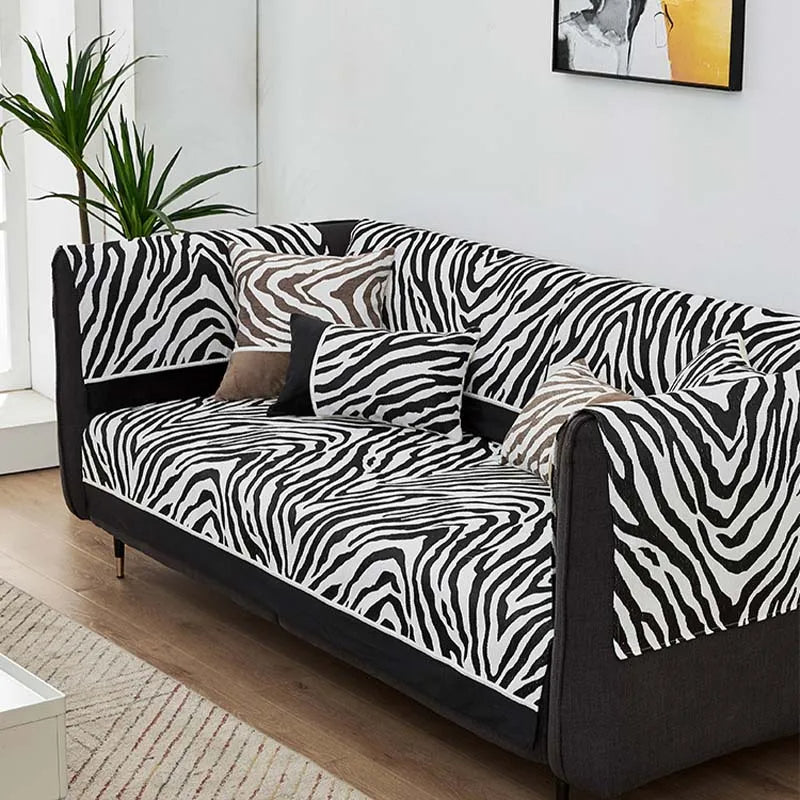 Wild Zebra Print Chenille Furniture Protector Couc