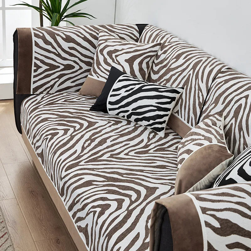 Wild Zebra Print Chenille Furniture Protector Couc