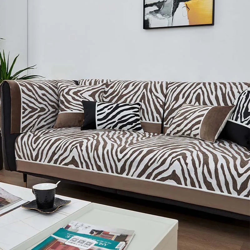 Wild Zebra Print Chenille Furniture Protector Couc
