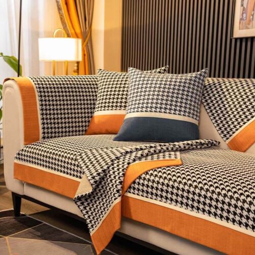 Classic Houndstooth Print Chenille Non-slip Couch 