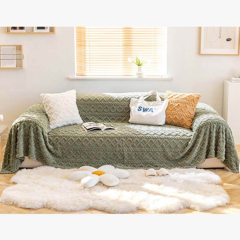 Solid Colour Fleece Furniture Protector Couch Cove