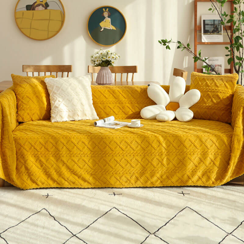 Solid Colour Fleece Furniture Protector Couch Cove
