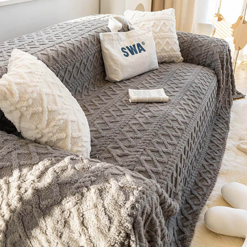 Solid Colour Fleece Furniture Protector Couch Cove