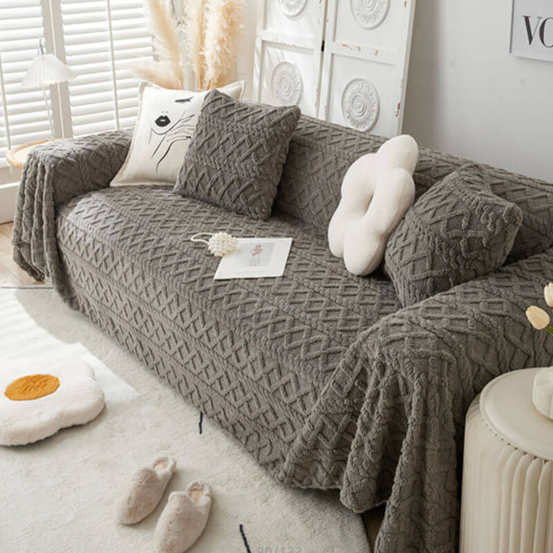 Solid Colour Fleece Furniture Protector Couch Cove