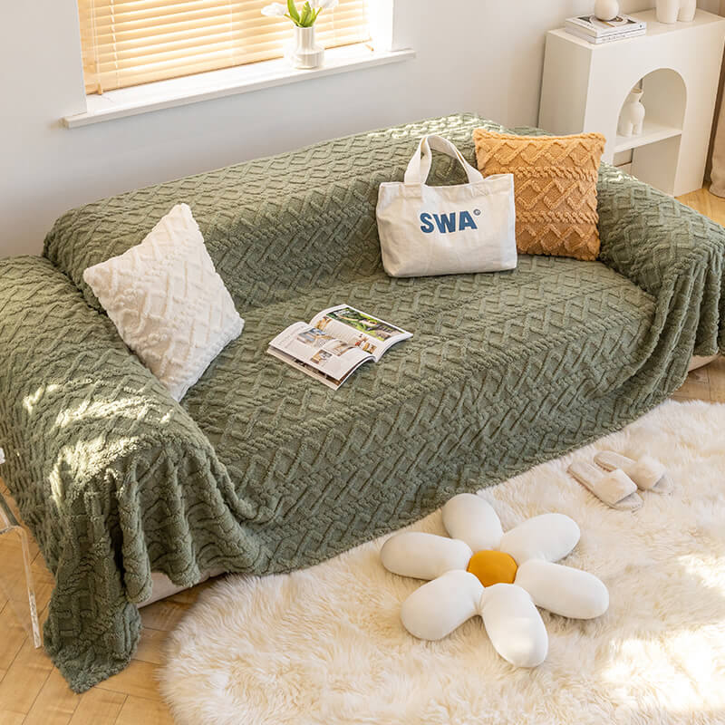 Solid Colour Fleece Furniture Protector Couch Cove