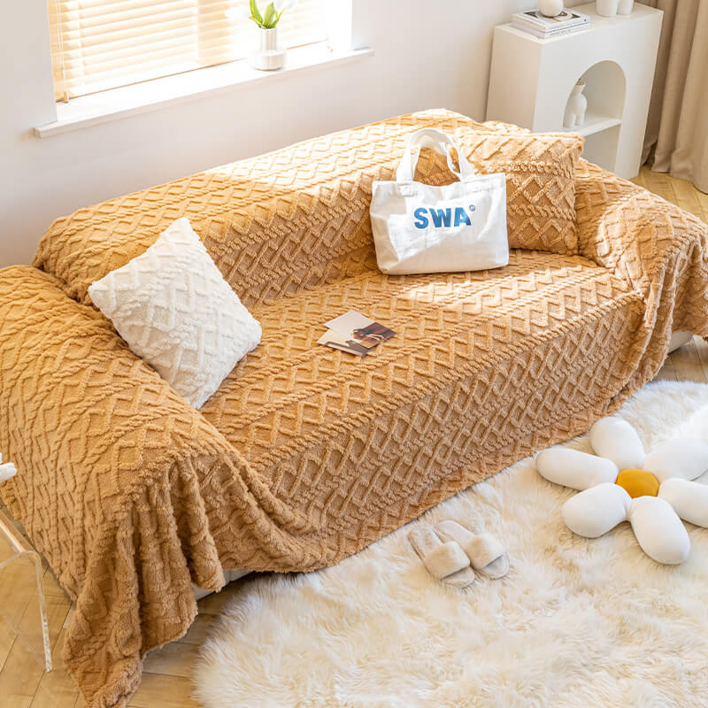 Solid Colour Fleece Furniture Protector Couch Cove