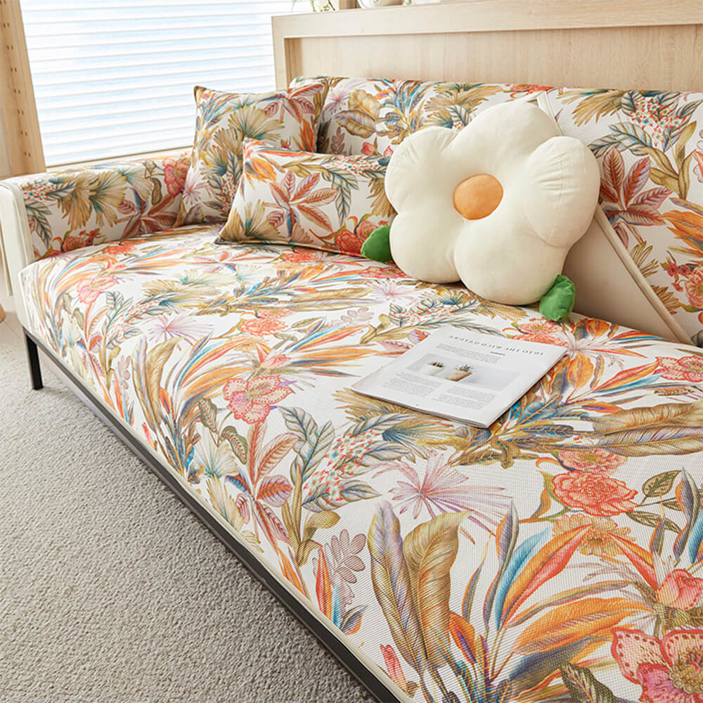 Tropical Leaves Cooling Non-slip Sectional Couch C