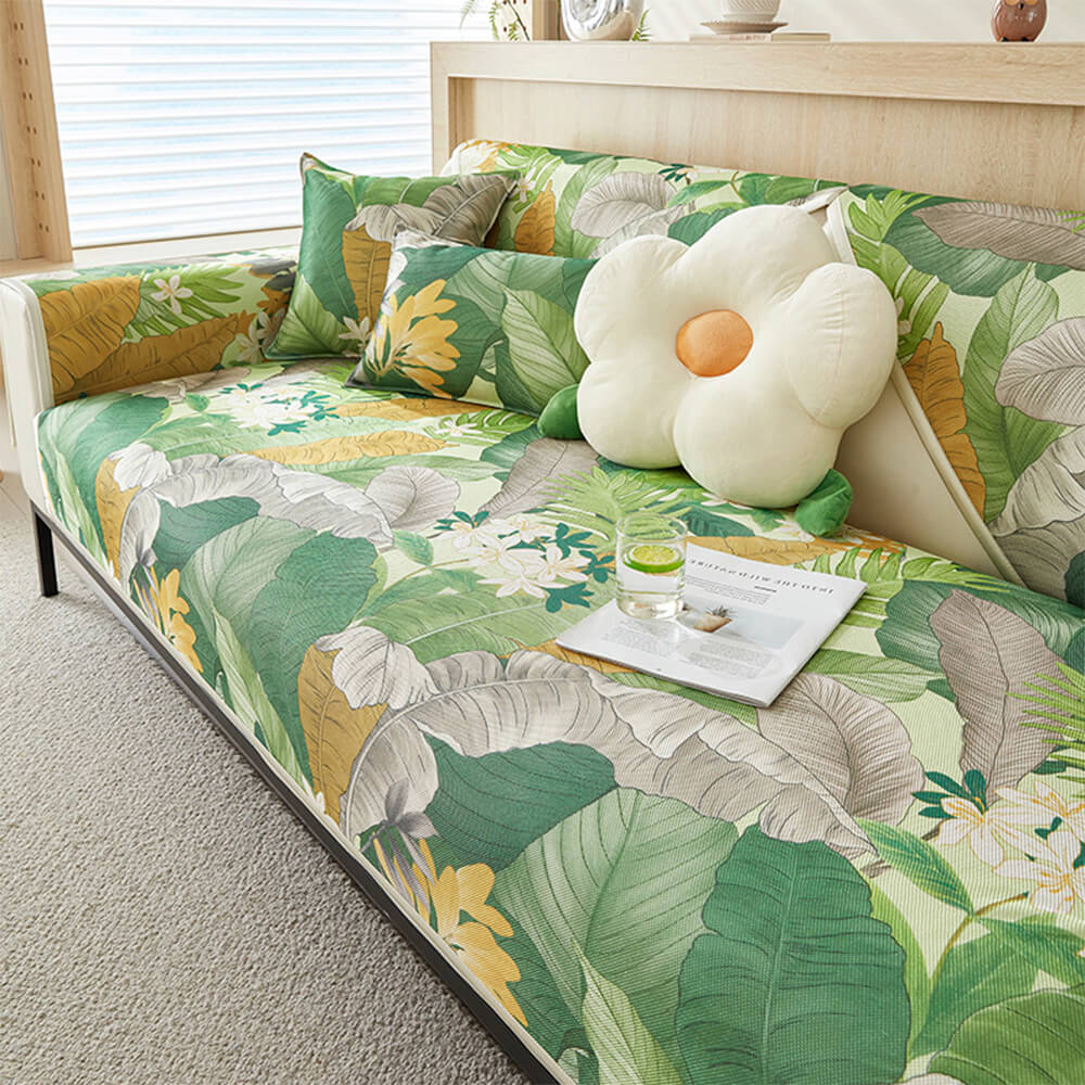Tropical Leaves Cooling Non-slip Sectional Couch C