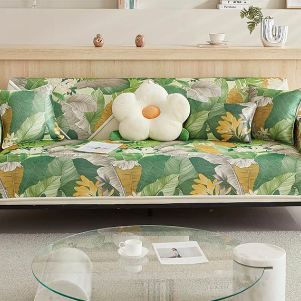 Tropical Leaves Cooling Non-slip Sectional Couch C