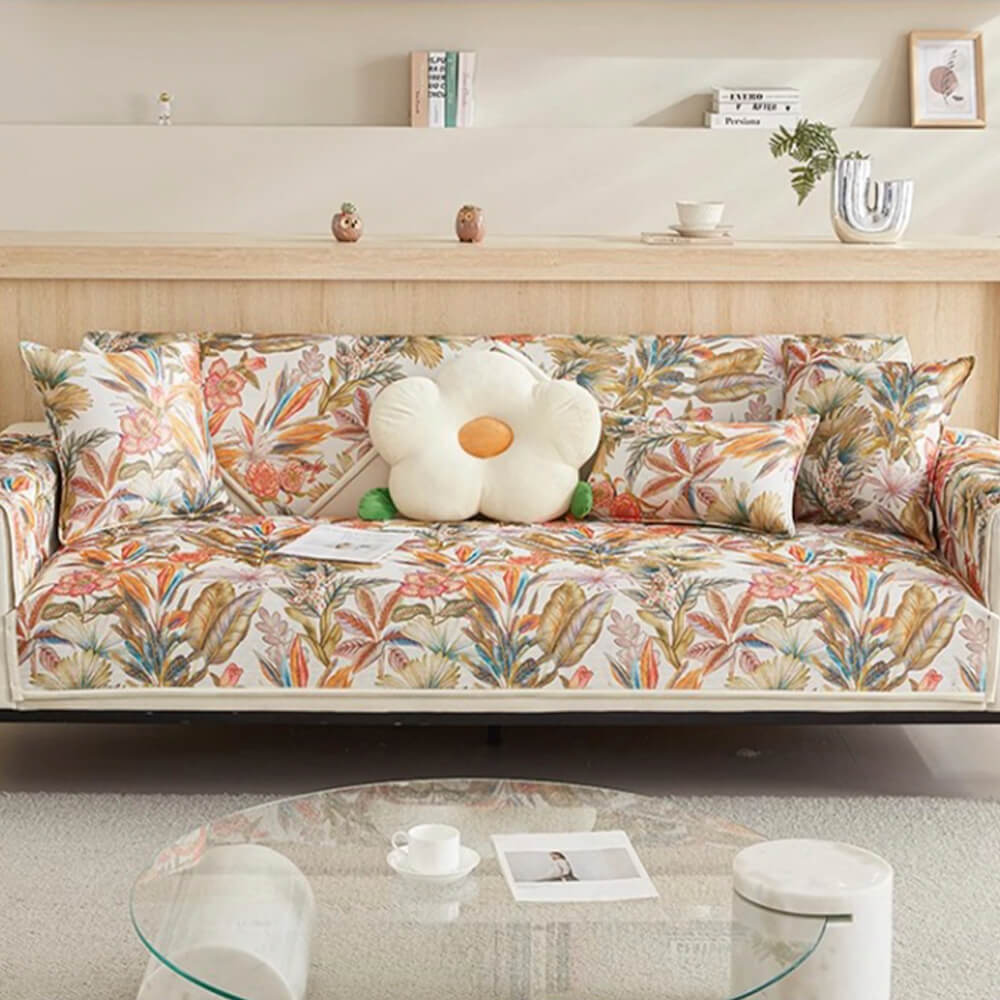 Tropical Leaves Cooling Non-slip Sectional Couch C