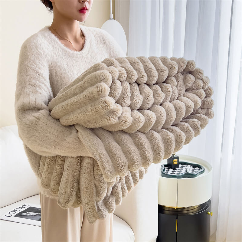Warm Faux Rabbit Plush Sofa Throw Blanket Human Do