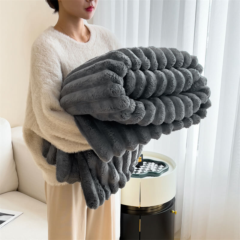 Warm Faux Rabbit Plush Sofa Throw Blanket Human Do