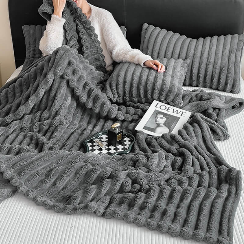 Warm Faux Rabbit Plush Sofa Throw Blanket Human Do